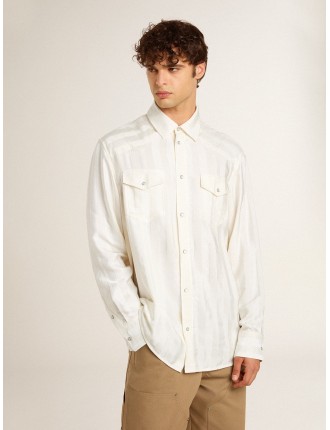 Camicia oversize da uomo di colore bianco vissuto a righe verticali