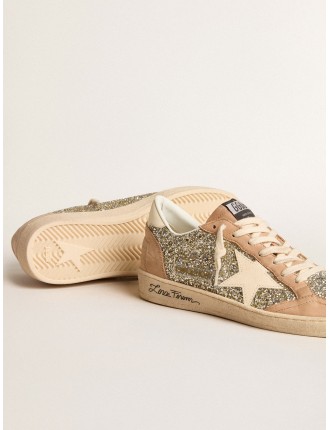 Ball Star Donna in glitter platino con stella in pelle crema e punta in nabuk