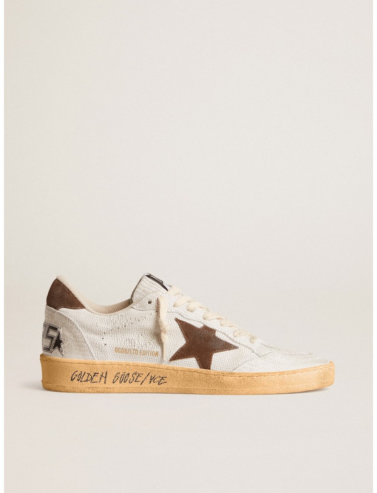 Ball Star Donna in nabuk bianco con stella e talloncino in suede marrone