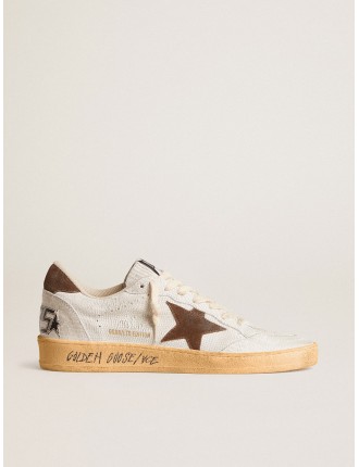 Ball Star Donna in nabuk bianco con stella e talloncino in suede marrone