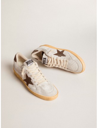 Ball Star Donna in nabuk bianco con stella e talloncino in suede marrone