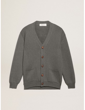 Cardigan da donna in cotone grigio mélange con logo sul retro