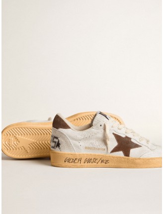 Ball Star Donna in nabuk bianco con stella e talloncino in suede marrone