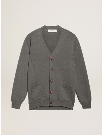 Cardigan da uomo in cotone grigio mélange con logo sul retro