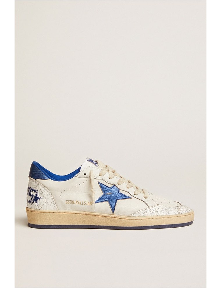 Ball Star Donna in nappa bianca con stella e talloncino in pelle laminata bluette