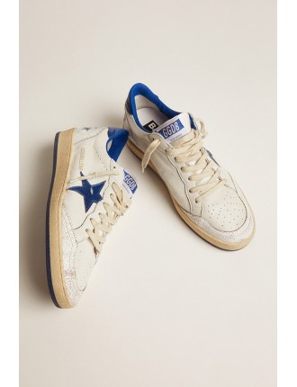 Ball Star Donna in nappa bianca con stella e talloncino in pelle laminata bluette