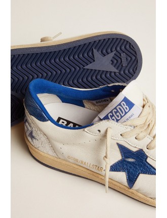 Ball Star Donna in nappa bianca con stella e talloncino in pelle laminata bluette