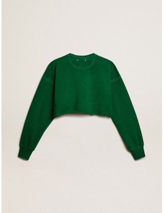 Felpa cropped girocollo in cotone di colore verde