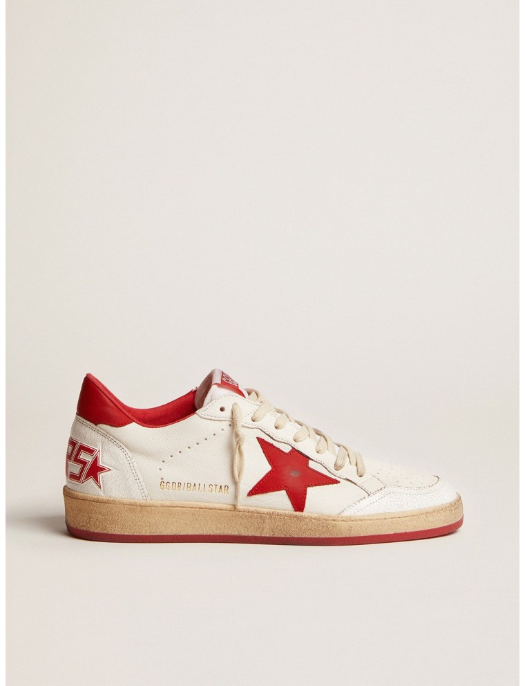 Ball Star Donna in pelle bianca con stella e talloncino rossi