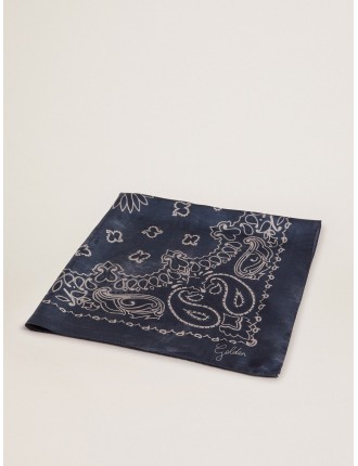 Foulard Collezione Golden di colore blu denim con motivo paisley