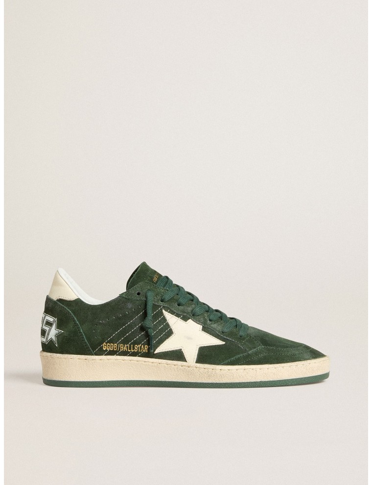 Ball Star Donna in suede verde con stella e talloncino in pelle bianca