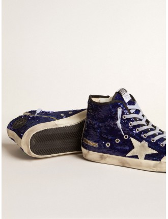 Francy Penstar Uomo in paillettes blu con stella in suede ghiaccio