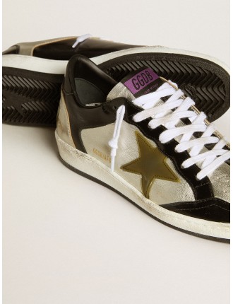 Ball Star donna LAB in pelle argento con stella in pelle marrone e talloncino nero