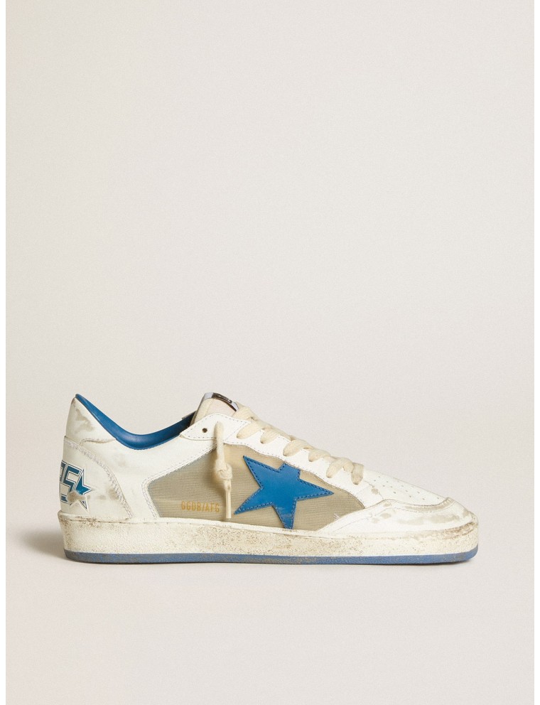 Ball Star donna LAB in pelle bianca con stella in pelle azzurra e talloncino bianco