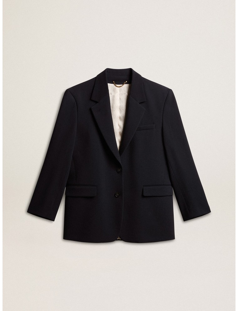 Giacca blazer nera da donna in misto lana