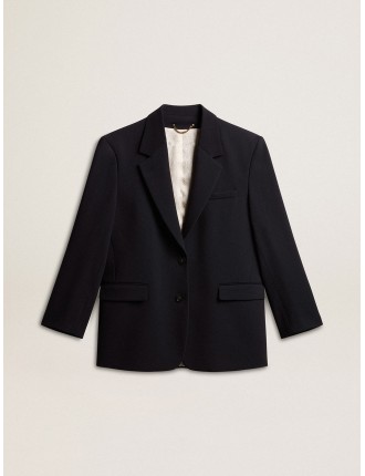 Giacca blazer nera da donna in misto lana