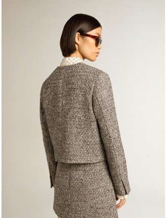 Giacca boxy cropped in tessuto bouclé di colore grigio