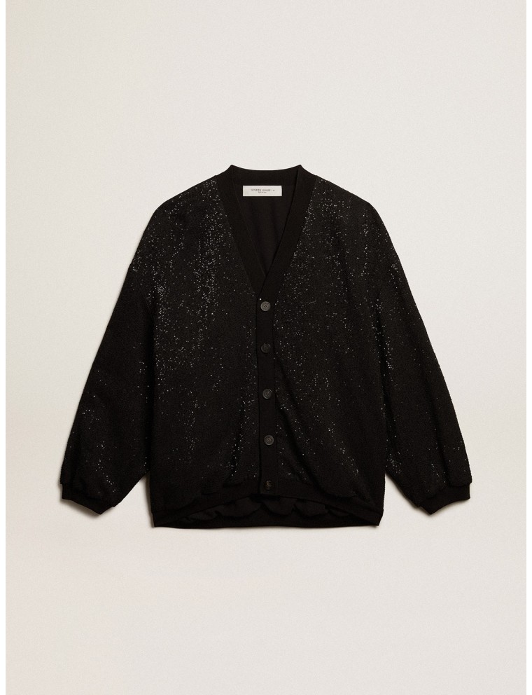 Giacca cardigan di colore nero da uomo con paillettes