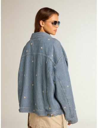 Giacca da donna in denim con ricamo floreale