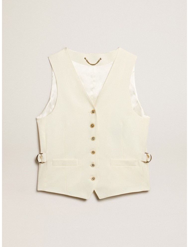 Gilet con scollo a V da donna di colore bianco vissuto