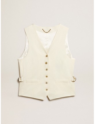 Gilet con scollo a V da donna di colore bianco vissuto