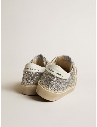 Hi Star Donna in glitter argento con stella in suede e talloncino bianco