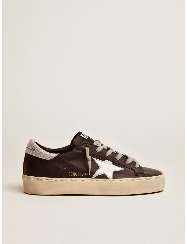 Hi Star Donna in pelle nera con stella in pelle laminata argento