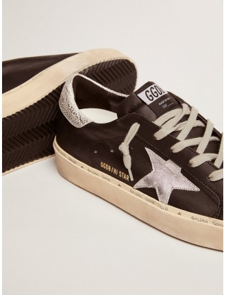 Hi Star Donna in pelle nera con stella in pelle laminata argento