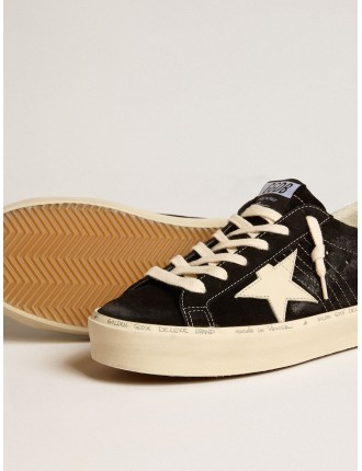 Hi Star Donna in pelle nera con talloncino in glitter argento