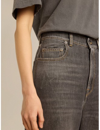 Jeans nero da donna con tasca stampata