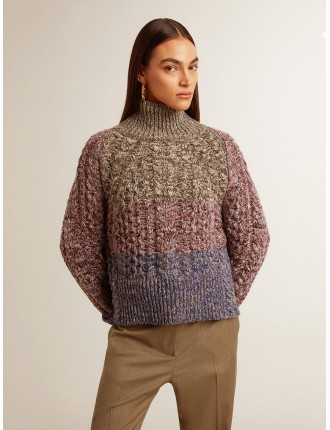 Maglione con filo mouliné a collo alto multicolor da donna