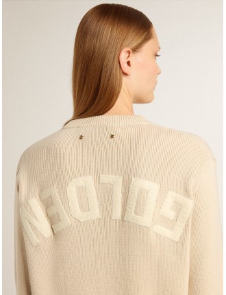 Maglione da donna color beige con scritta 'Golden' sul retro