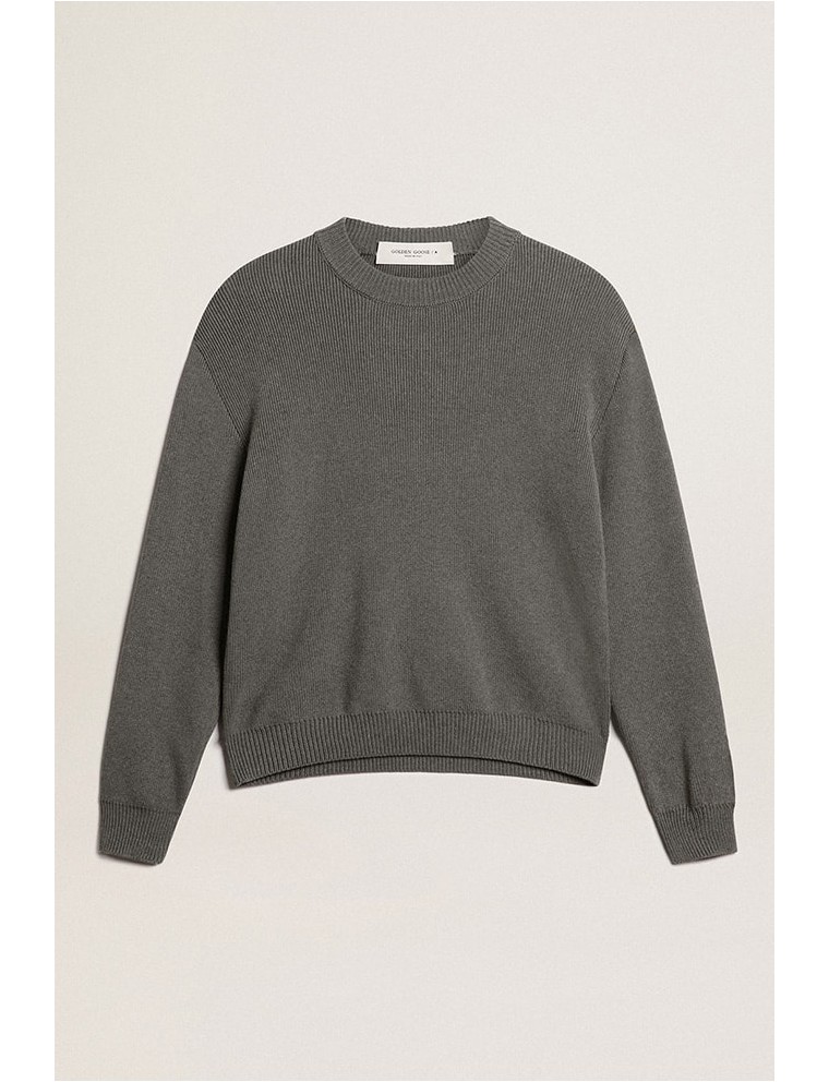 Maglione girocollo da donna in cotone grigio scuro con logo sul retro