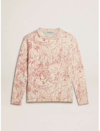 Maglione girocollo da donna in lana con motivo toile de jouy all over