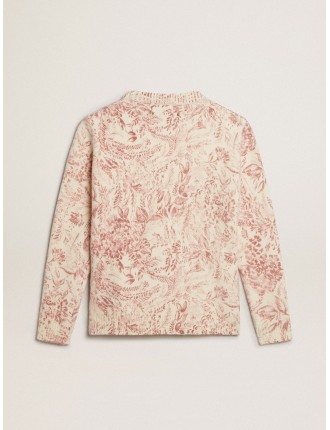 Maglione girocollo da donna in lana con motivo toile de jouy all over