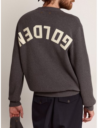 Maglione girocollo da uomo in cotone grigio scuro con logo sul retro