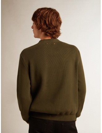 Maglione girocollo da uomo in cotone verde militare