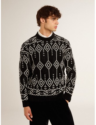 Maglione girocollo da uomo misto lana con motivo argyle jacquard