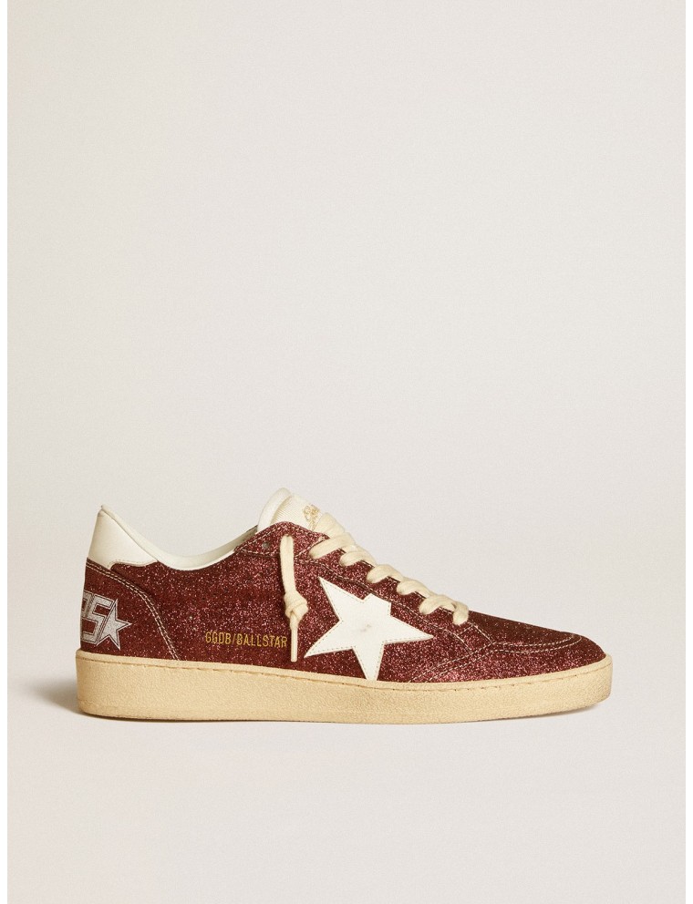 Ball Star in glitter bordeaux con stella e talloncino in pelle bianca