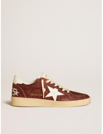 Ball Star in glitter bordeaux con stella e talloncino in pelle bianca