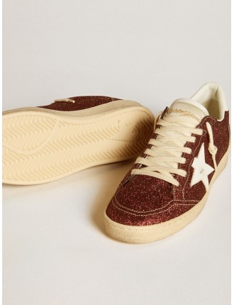 Ball Star in glitter bordeaux con stella e talloncino in pelle bianca