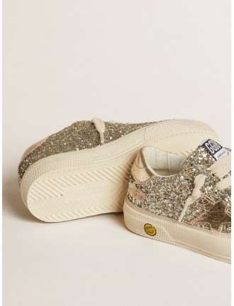 May Junior in glitter platino con stella e talloncino in pelle laminata