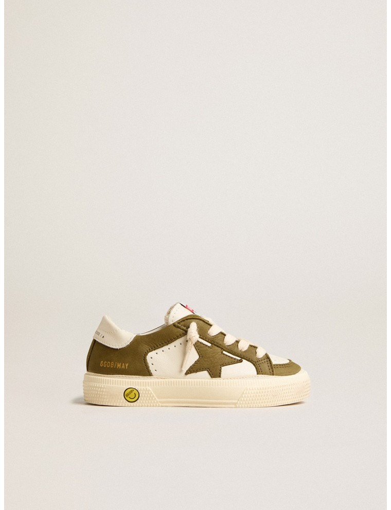 May Junior in pelle bianca e verde militare