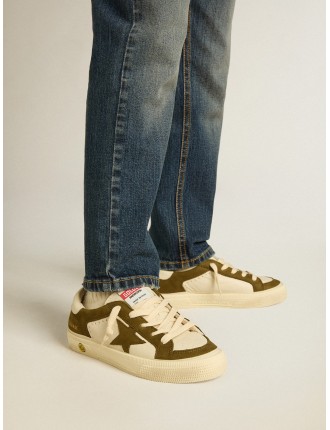 May Junior in pelle bianca e verde militare