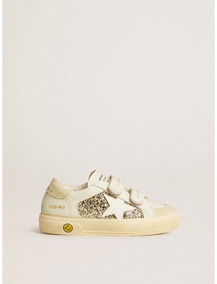 May School Junior in glitter con stella in pelle e talloncino in suede