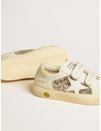 May School Junior in glitter con stella in pelle e talloncino in suede