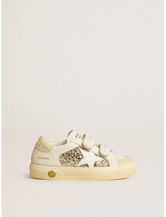 May School Young in glitter con stella in pelle e talloncino in suede