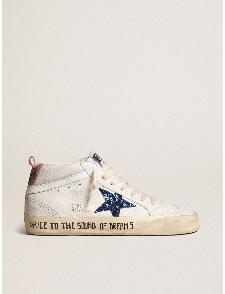 Mid Star con stella in glitter blu e talloncino in suede rosa