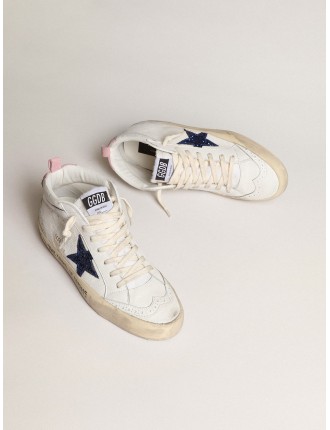 Mid Star con stella in glitter blu e talloncino in suede rosa