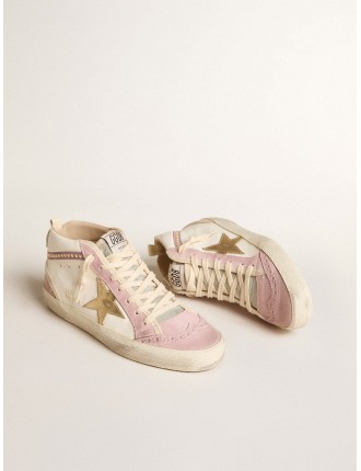 Mid Star con stella in pelle oro e virgola in suede rosa con perle